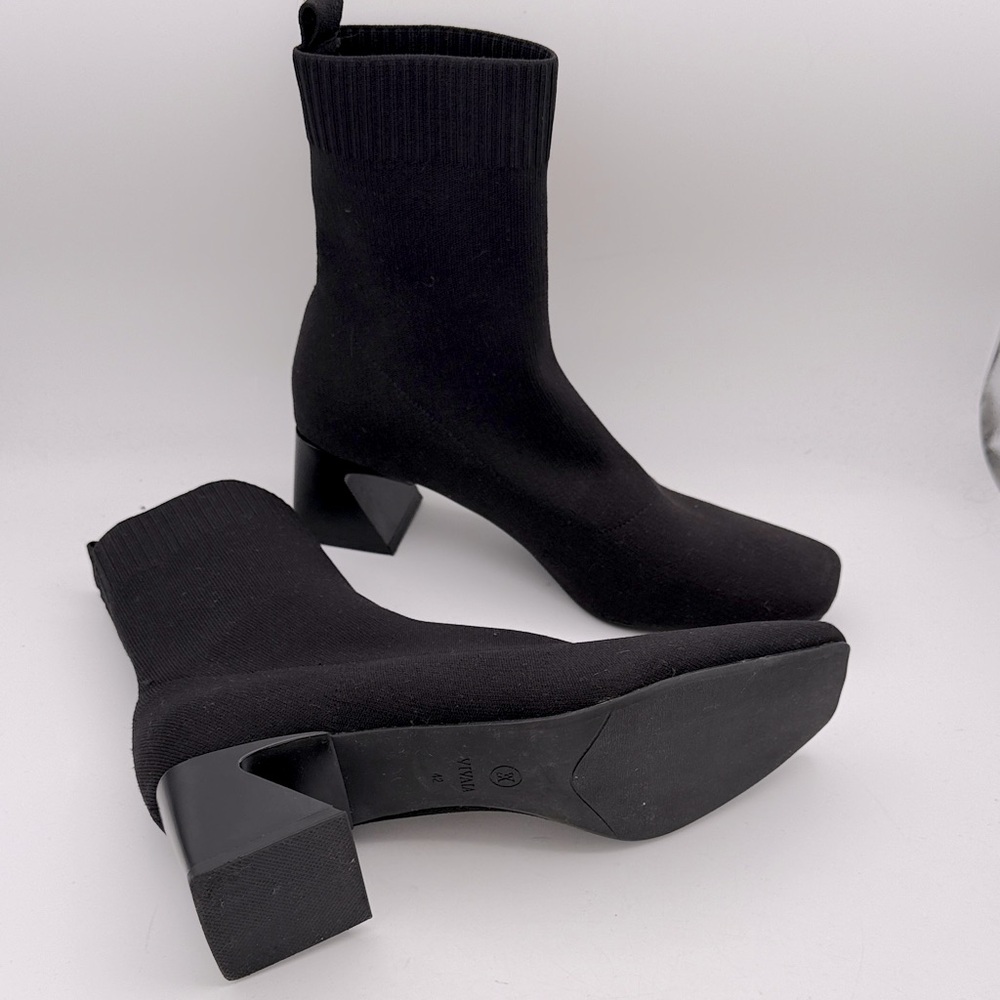 VIVAIA  Women's square toe water repellent block heeled boots black fabric  10.5